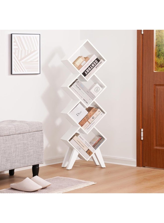 Yoobure White Bookshelf, Wood Small Bookcase 4-Tier Book Shelf for Bedroom, Tall Bookcases Book Organizer, Modern Bookshelves Floor Standing for CDs/Books in Small Spaces, Living Room, Home Office - Image 2